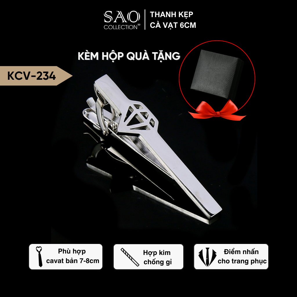 Kẹp Cà Vạt Nam Cao Cấp – Thiết Kế Điêu Khắc Hình Học Thời Trang Màu Bạc, Phong Cách Doanh Nhân Công Sở (KCV234)