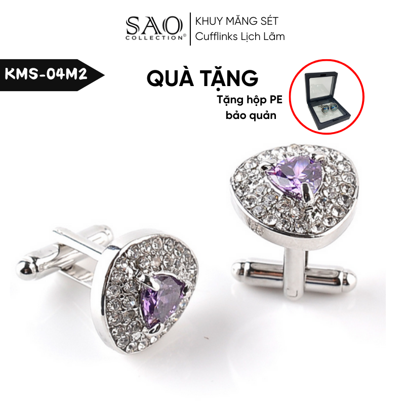 Khuy Măng Sét Nam Cufflinks  Khảm Đá Màu Bắt Sáng Lấp Lánh (KMS04M2)