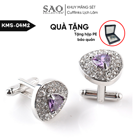 Khuy Măng Sét Nam Cufflinks  Khảm Đá Màu Bắt Sáng Lấp Lánh (KMS04M2)