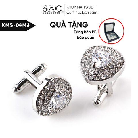 Khuy Măng Sét Nam Cufflinks Khảm Đá Màu Bắt Sáng Lấp Lánh (KMS04M3)