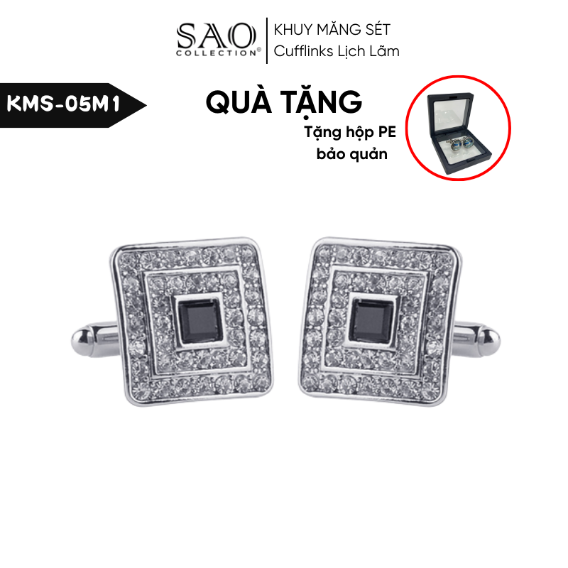Khuy Măng Sét Nam Cufflinks Khảm Đá Màu Bắt Sáng Lấp Lánh (KMS05M1)
