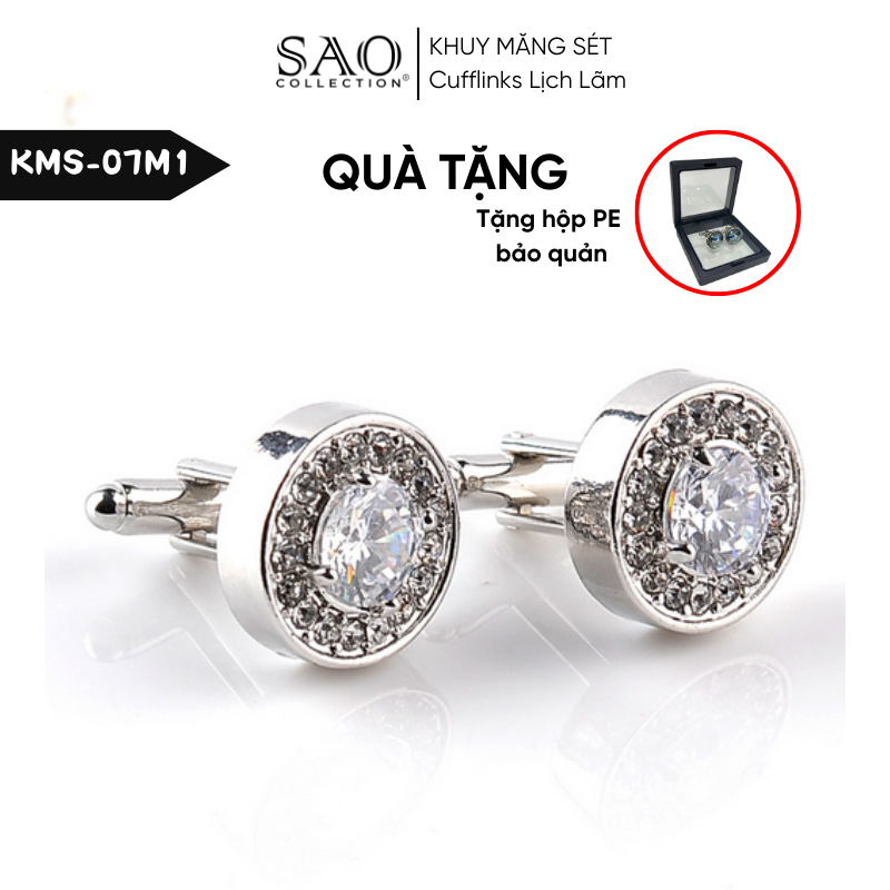 Khuy Măng Sét Nam Cufflinks Khảm Đá Màu Bắt Sáng Lấp Lánh (KMS07M1)