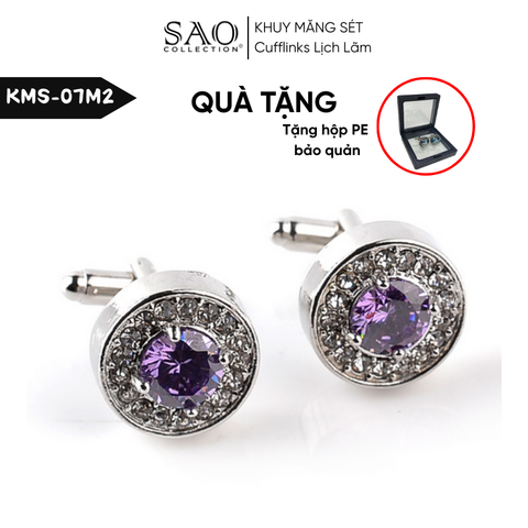 Khuy Măng Sét Nam Cufflinks Khảm Đá Màu Bắt Sáng Lấp Lánh (KMS07M2)