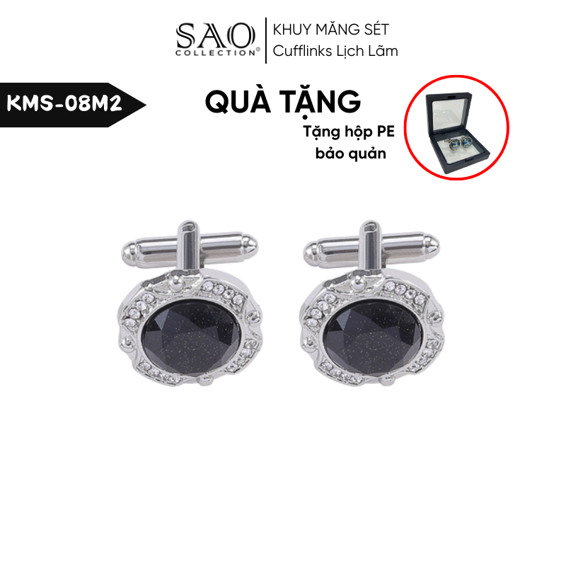 Khuy Măng Sét Nam Cufflinks Khảm Đá Màu Bắt Sáng Lấp Lánh (KMS08M2)