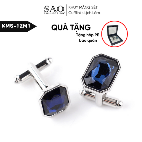 Khuy Măng Sét Nam Cufflinks Khảm Đá Màu Bắt Sáng Lấp Lánh (KMS12M1)