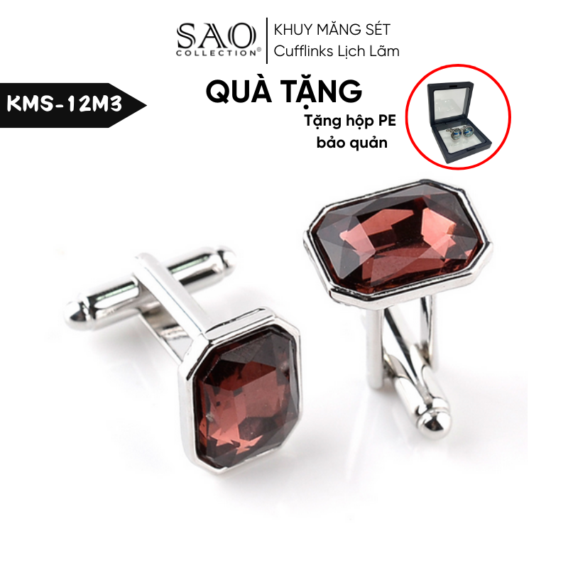 Khuy Măng Sét Nam Cufflinks Khảm Đá Màu Bắt Sáng Lấp Lánh (KMS12M3)