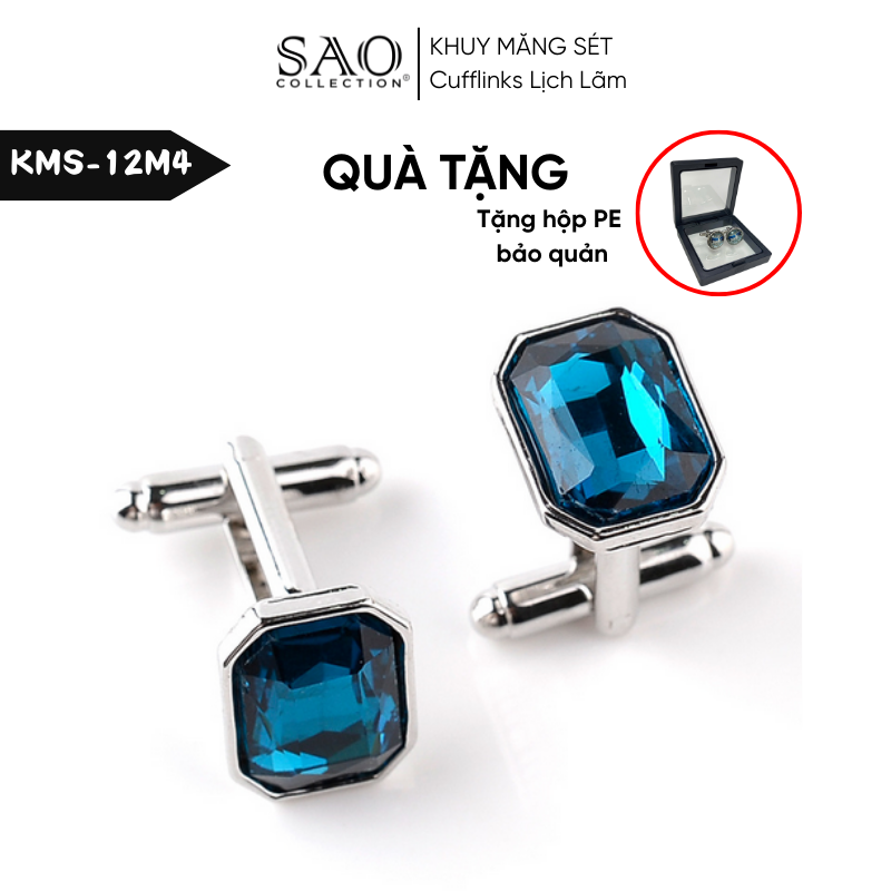 Khuy Măng Sét Nam Cufflinks Khảm Đá Màu Bắt Sáng Lấp Lánh (KMS12M4)