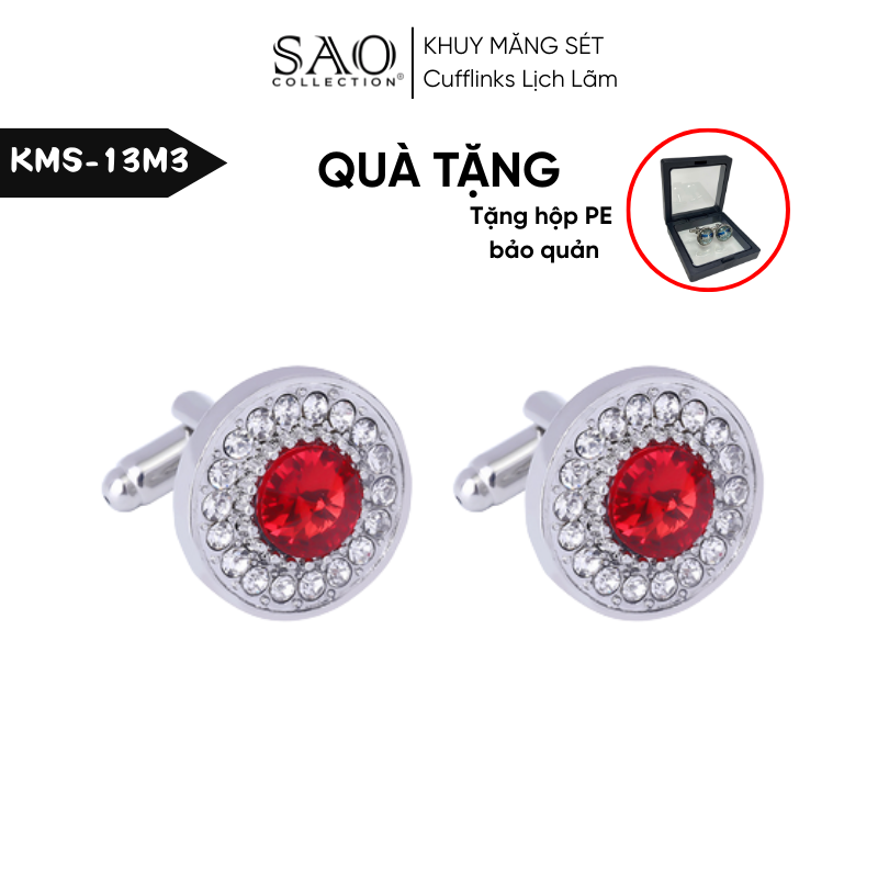 Khuy Măng Sét Nam Cufflinks Khảm Đá Màu Bắt Sáng Lấp Lánh (KMS13M3)