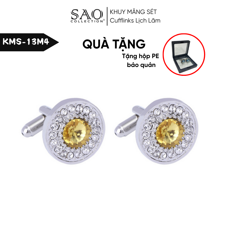 Khuy Măng Sét Nam Cufflinks khảm Đá Màu Bắt Sáng Lấp Lánh (KMS13M4)