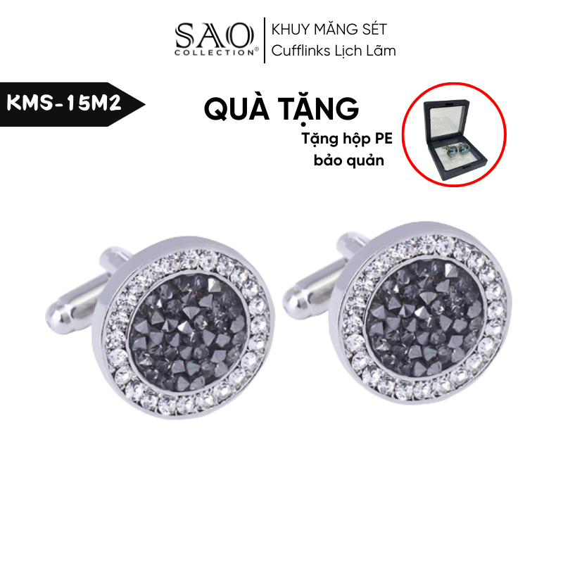 Khuy Măng Sét Nam Cufflinks Khảm Đá Màu Bắt Sáng Lấp Lánh (KMS15M2)