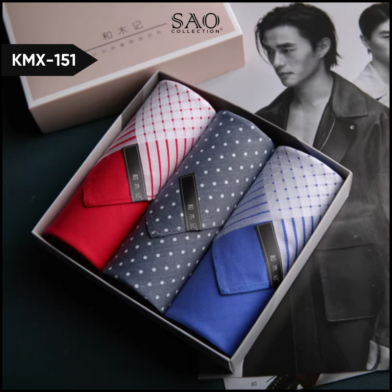 Master Khăn Mùi Xoa, Khăn Tay Nam HMJ Luxury Kèm Hộp Quà Tặng Sang Trọng (KMX181)