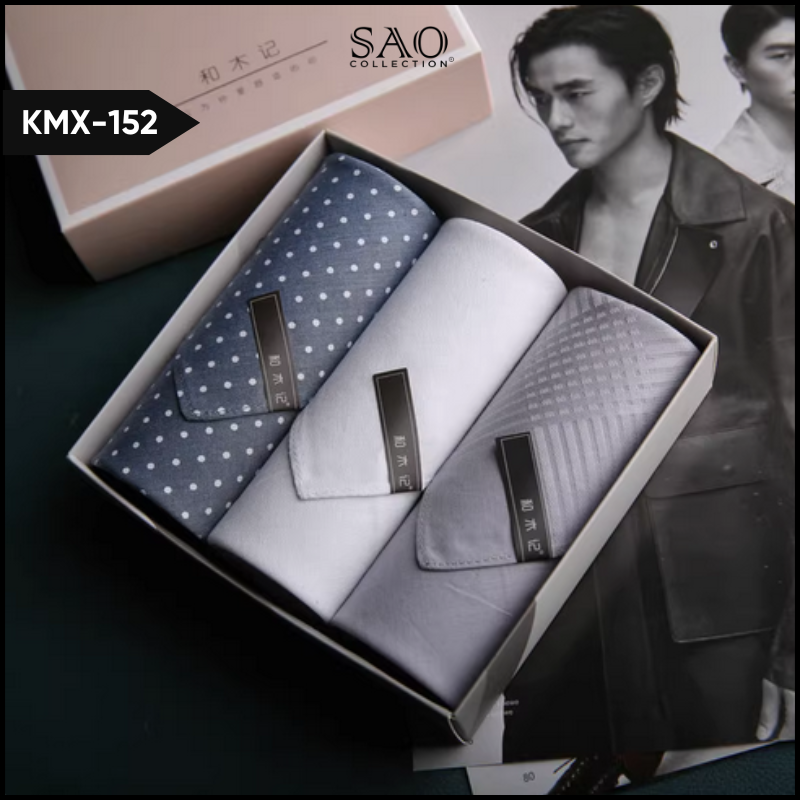 Master Khăn Mùi Xoa, Khăn Tay Nam HMJ Luxury Kèm Hộp Quà Tặng Sang Trọng (KMX182)
