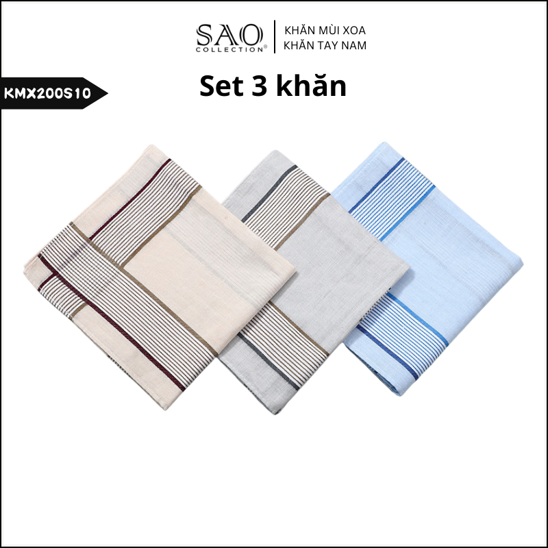 Combo 3 Khăn Mùi Xoa Khăn Tay Cotton Mềm Mại Thấm Hút Tốt Màu Trắng Tinh Dành Cho Nam Giới Luxury (KMX200S10)