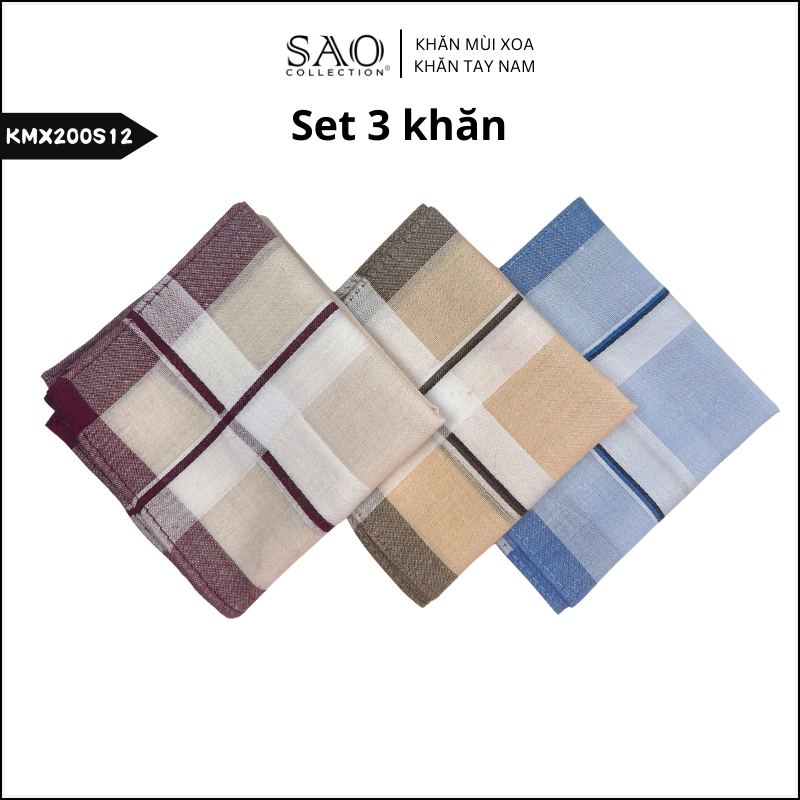 Combo 3 Khăn Mùi Xoa Khăn Tay Cotton Mềm Mại Thấm Hút Tốt Màu Trắng Tinh Dành Cho Nam Giới Luxury (KMX200S12)
