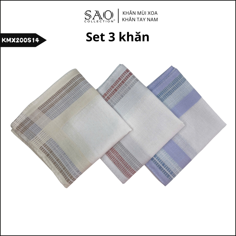 Combo 3 Khăn Mùi Xoa Khăn Tay Cotton Mềm Mại Thấm Hút Tốt Màu Trắng Tinh Dành Cho Nam Giới Luxury (KMX200S14)