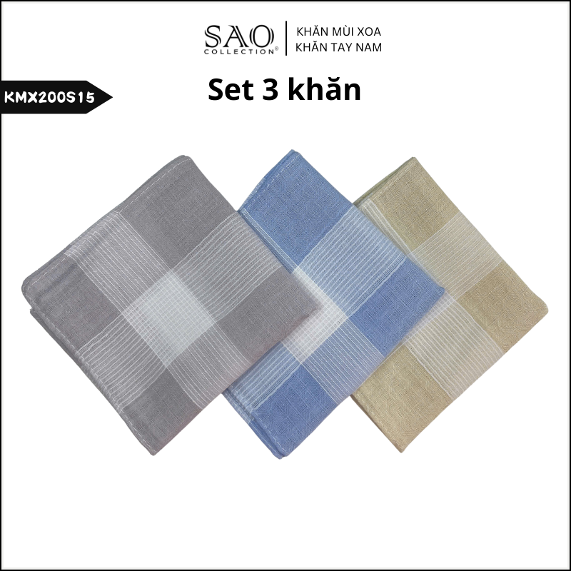 Combo 3 Khăn Mùi Xoa Khăn Tay Cotton Mềm Mại Thấm Hút Tốt Màu Trắng Tinh Dành Cho Nam Giới Luxury (KMX200S15)