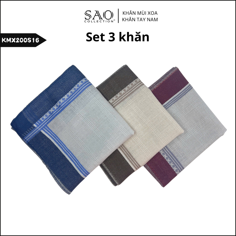 Combo 3 Khăn Mùi Xoa Khăn Tay Cotton Mềm Mại Thấm Hút Tốt Màu Trắng Tinh Dành Cho Nam Giới Luxury (KMX200S16)