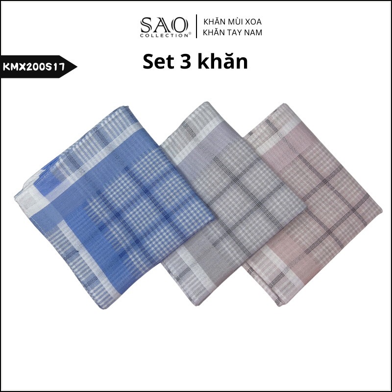 Combo 3 Khăn Mùi Xoa Khăn Tay Cotton Mềm Mại Thấm Hút Tốt Màu Trắng Tinh Dành Cho Nam Giới Luxury (KMX200S17)