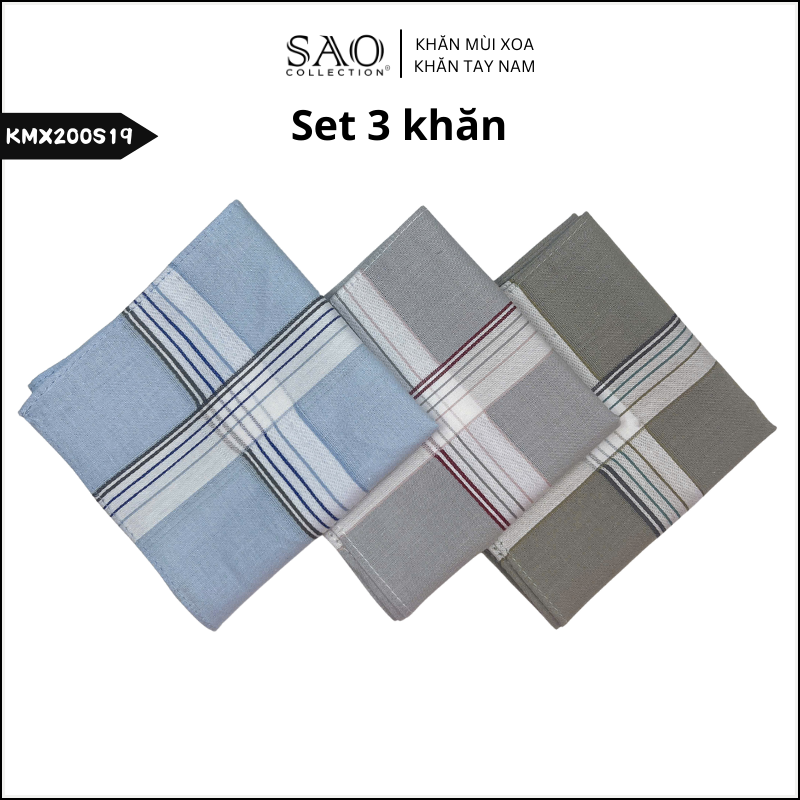 Combo 3 Khăn Mùi Xoa Khăn Tay Cotton Mềm Mại Thấm Hút Tốt Màu Trắng Tinh Dành Cho Nam Giới Luxury (KMX200S19)
