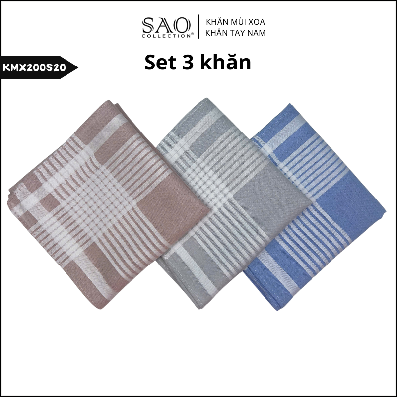 Combo 3 Khăn Mùi Xoa Khăn Tay Cotton Mềm Mại Thấm Hút Tốt Màu Trắng Tinh Dành Cho Nam Giới Luxury (KMX200S20)