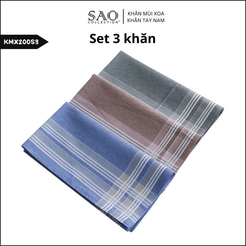 Combo 3 Khăn Mùi Xoa Khăn Tay Cotton Mềm Mại Thấm Hút Tốt Màu Trắng Tinh Dành Cho Nam Giới Luxury (KMX200S3)