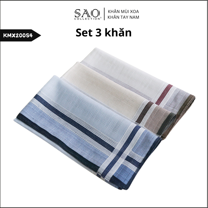 Combo 3 Khăn Mùi Xoa Khăn Tay Cotton Mềm Mại Thấm Hút Tốt Màu Trắng Tinh Dành Cho Nam Giới Luxury (KMX200S4)