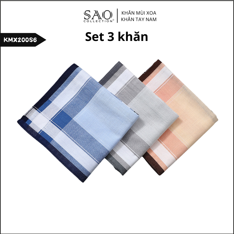 Combo 3 Khăn Mùi Xoa Khăn Tay Cotton Mềm Mại Thấm Hút Tốt Màu Trắng Tinh Dành Cho Nam Giới Luxury (KMX200S6)