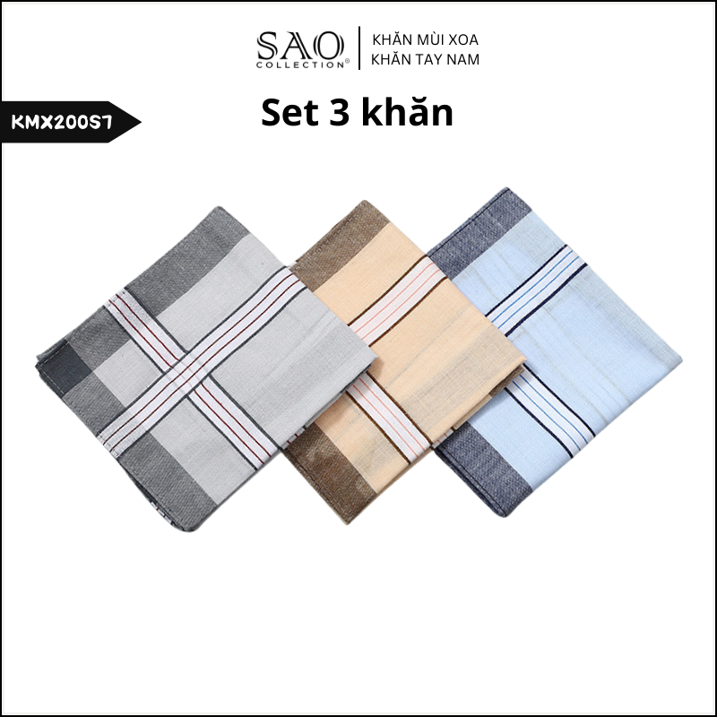 Combo 3 Khăn Mùi Xoa Khăn Tay Cotton Mềm Mại Thấm Hút Tốt Màu Trắng Tinh Dành Cho Nam Giới Luxury (KMX200S7)