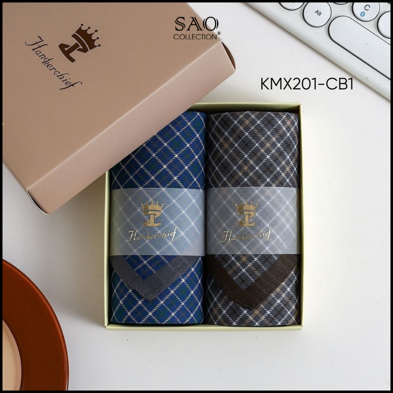 Khăn Mùi Xoa Combo 2 Khăn Tay Nam Quà Tạng Luxury Mát Lạnh, Thơm Tho, Thấm Hút Mồ Hôi Tốt (KMX201CB1)
