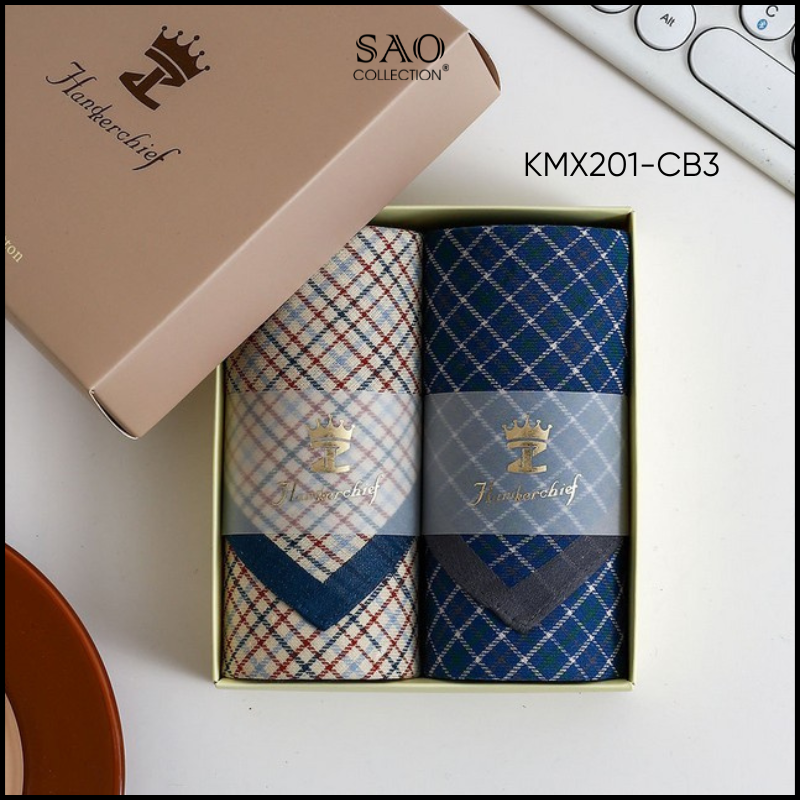 Khăn Mùi Xoa Combo 2 Khăn Tay Nam Quà Tạng Luxury Mát Lạnh, Thơm Tho, Thấm Hút Mồ Hôi Tốt (KMX201CB3)