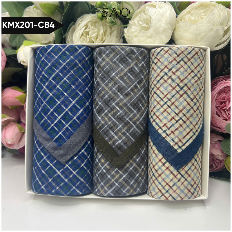 Khăn Tay Nam Set 3 Khăn Mùi Xoa Cotton Mềm Mại Thấm Hút Tốt Quà Tặng Dành Cho Nam (KMX201CB4)