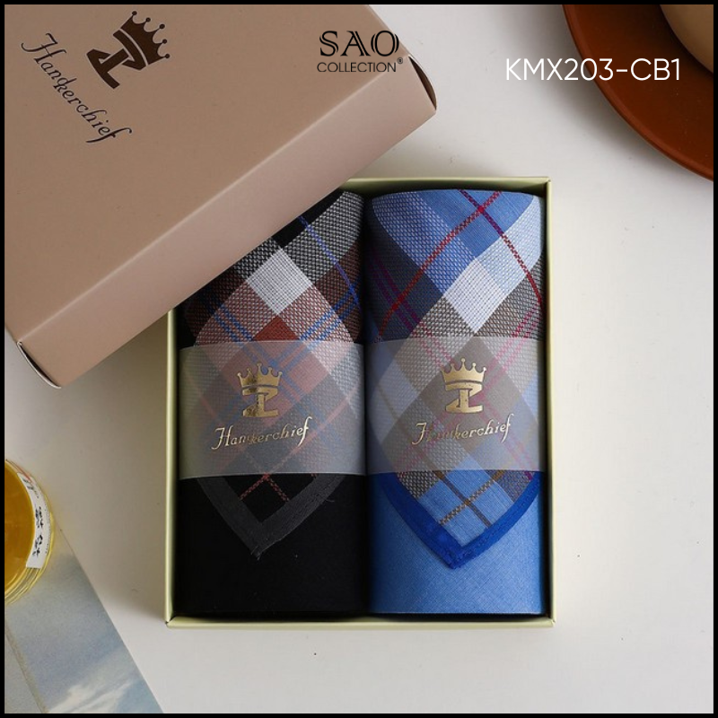 Khăn Mùi Xoa Combo 2 Khăn Tay Nam Quà Tạng Luxury Mát Lạnh, Thơm Tho, Thấm Hút Mồ Hôi Tốt (KMX203CB1)