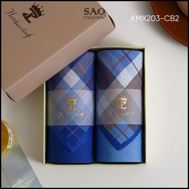 Khăn Mùi Xoa Combo 2 Khăn Tay Nam Quà Tạng Luxury Mát Lạnh, Thơm Tho, Thấm Hút Mồ Hôi Tốt (KMX203CB2)