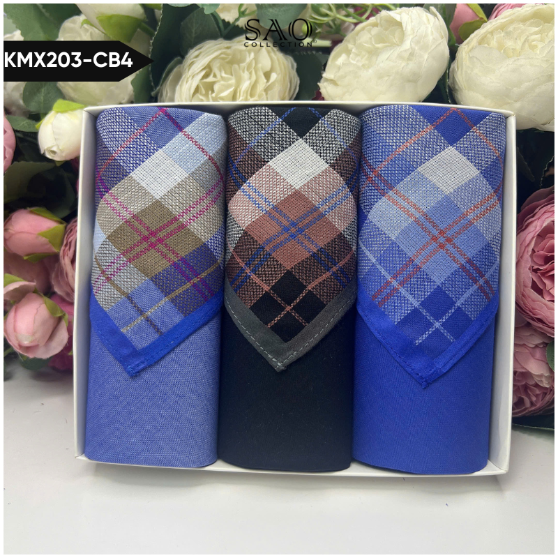 Khăn Tay Nam Set 3 Khăn Mùi Xoa Cotton Mềm Mại Thấm Hút Tốt Quà Tặng Dành Cho Nam (KMX203CB4)