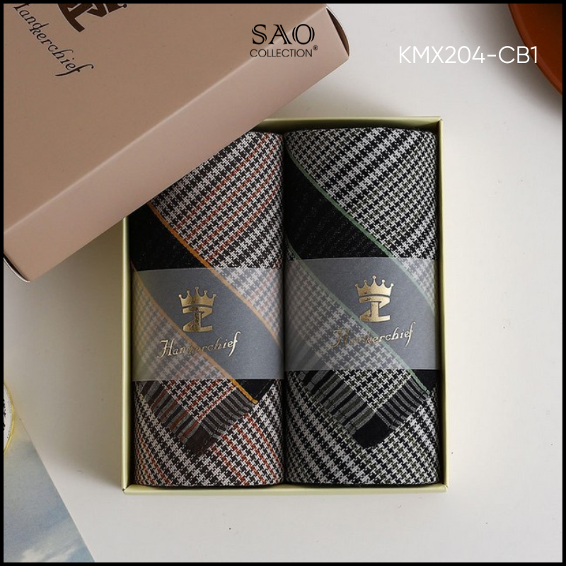 Khăn Mùi Xoa Combo 2 Khăn Tay Nam Quà Tạng Luxury Mát Lạnh, Thơm Tho, Thấm Hút Mồ Hôi Tốt (KMX204CB1)