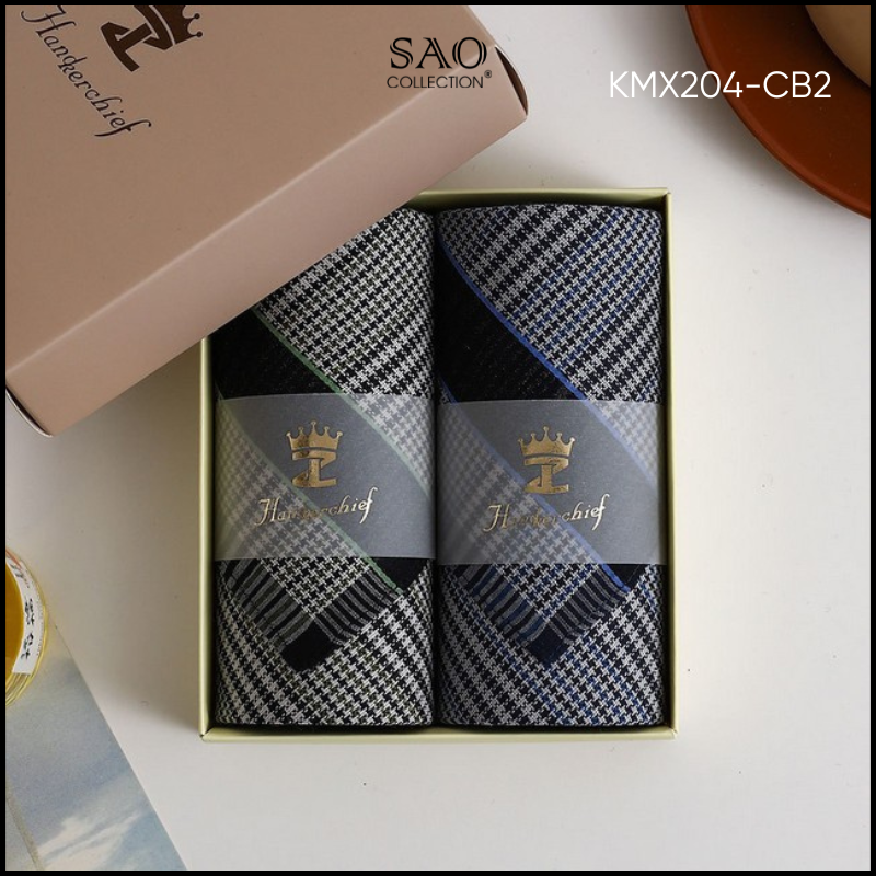Khăn Mùi Xoa Combo 2 Khăn Tay Nam Quà Tạng Luxury Mát Lạnh, Thơm Tho, Thấm Hút Mồ Hôi Tốt (KMX204CB2)