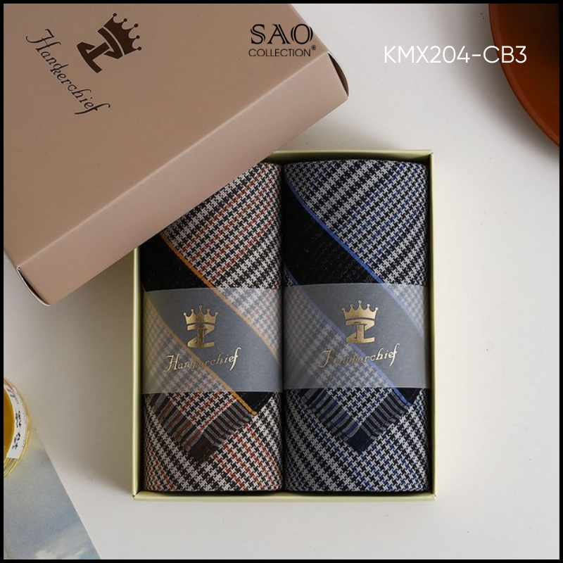 Khăn Mùi Xoa Combo 2 Khăn Tay Nam Quà Tạng Luxury Mát Lạnh, Thơm Tho, Thấm Hút Mồ Hôi Tốt (KMX204CB3)