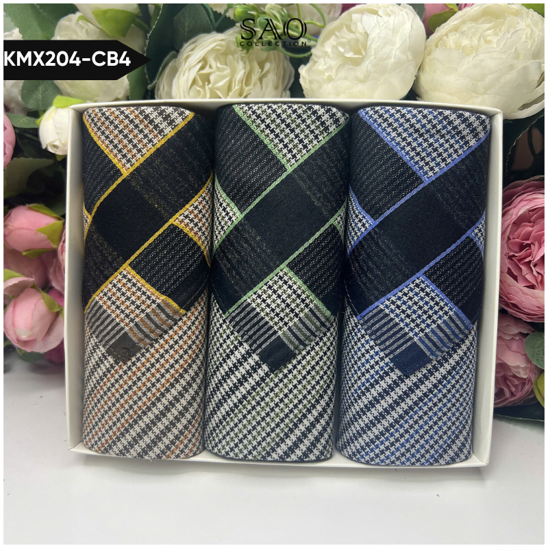 Khăn Tay Nam Set 3 Khăn Mùi Xoa Cotton Mềm Mại Thấm Hút Tốt Quà Tặng Dành Cho Nam (KMX204CB4)
