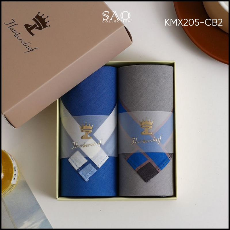 Khăn Mùi Xoa Combo 2 Khăn Tay Nam Quà Tạng Luxury Mát Lạnh, Thơm Tho, Thấm Hút Mồ Hôi Tốt (KMX205CB2)