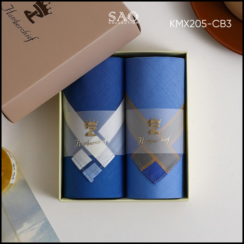 Khăn Mùi Xoa Combo 2 Khăn Tay Nam Quà Tạng Luxury Mát Lạnh, Thơm Tho, Thấm Hút Mồ Hôi Tốt (KMX205CB3)