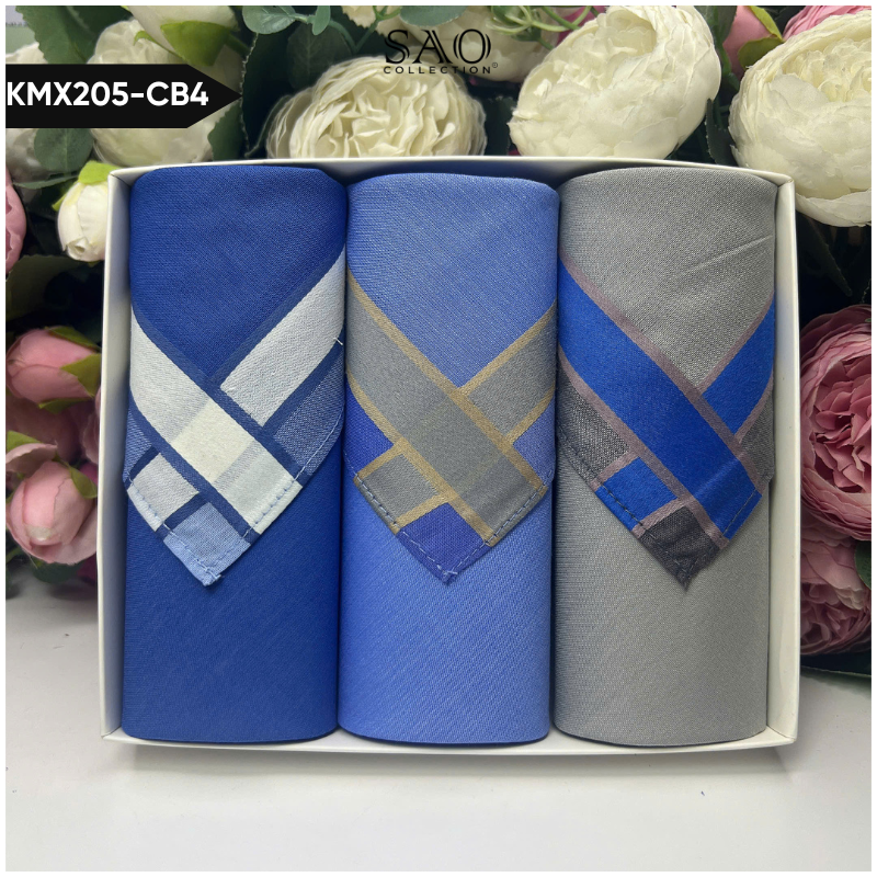 Khăn Tay Nam Set 3 Khăn Mùi Xoa Cotton Mềm Mại Thấm Hút Tốt Quà Tặng Dành Cho Nam (KMX205CB4)