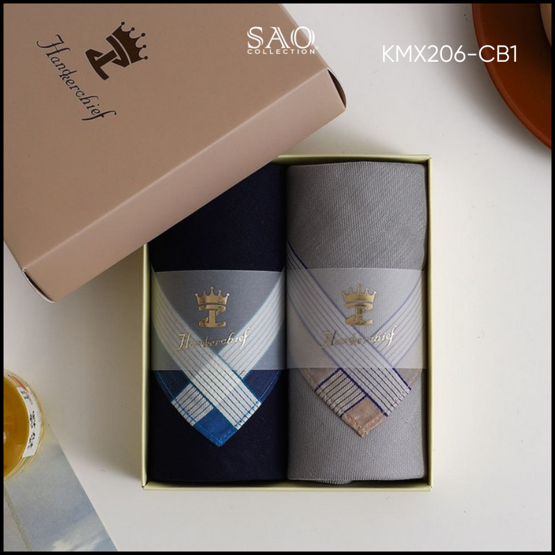 Khăn Mùi Xoa Combo 2 Khăn Tay Nam Quà Tạng Luxury Mát Lạnh, Thơm Tho, Thấm Hút Mồ Hôi Tốt (KMX206CB1)