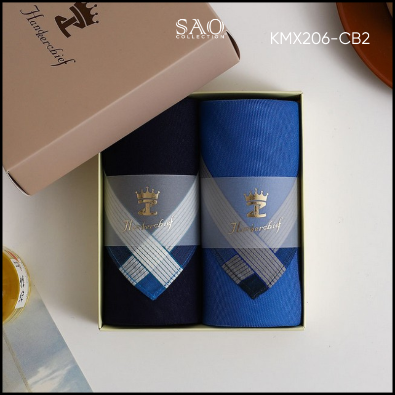 Khăn Mùi Xoa Combo 2 Khăn Tay Nam Quà Tạng Luxury Mát Lạnh, Thơm Tho, Thấm Hút Mồ Hôi Tốt (KMX206CB2)