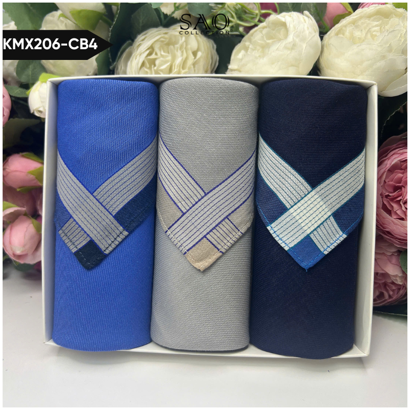 Khăn Tay Nam Set 3 Khăn Mùi Xoa Cotton Mềm Mại Thấm Hút Tốt Quà Tặng Dành Cho Nam (KMX206CB4)
