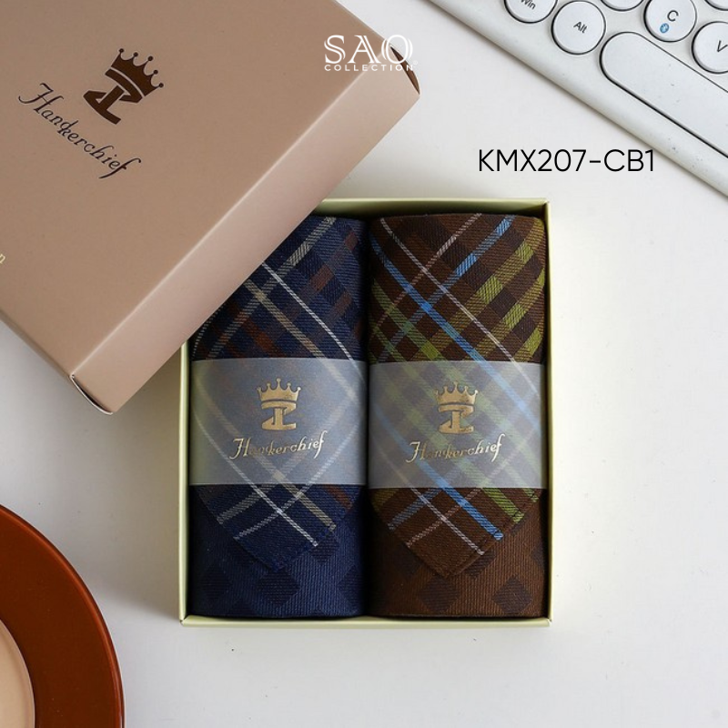 Khăn Mùi Xoa Combo 2 Khăn Tay Nam Quà Tặng Luxury Mát Lạnh, Thơm Tho, Thấm Hút Mồ Hôi Tốt (KMX207CB1)