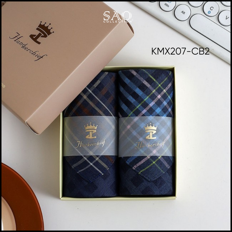 Khăn Mùi Xoa Combo 2 Khăn Tay Nam Quà Tặng Luxury Mát Lạnh, Thơm Tho, Thấm Hút Mồ Hôi Tốt (KMX207CB2)
