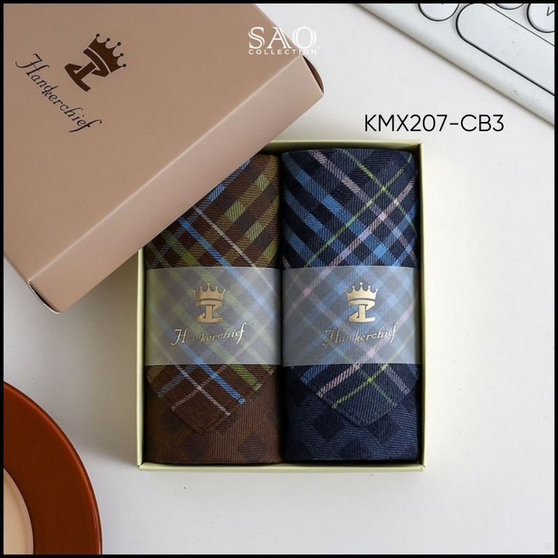 Khăn Mùi Xoa Combo 2 Khăn Tay Nam Quà Tặng Luxury Mát Lạnh, Thơm Tho, Thấm Hút Mồ Hôi Tốt (KMX207CB3)