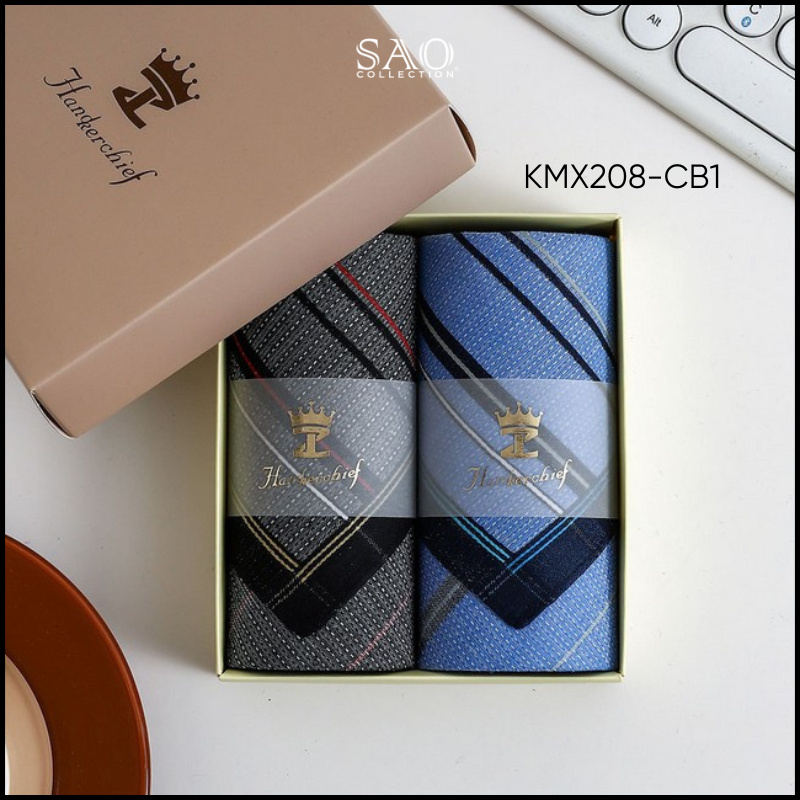 Khăn Mùi Xoa Combo 2 Khăn Tay Nam Quà Tặng Luxury Mát Lạnh, Thơm Tho, Thấm Hút Mồ Hôi Tốt (KMX208CB1)