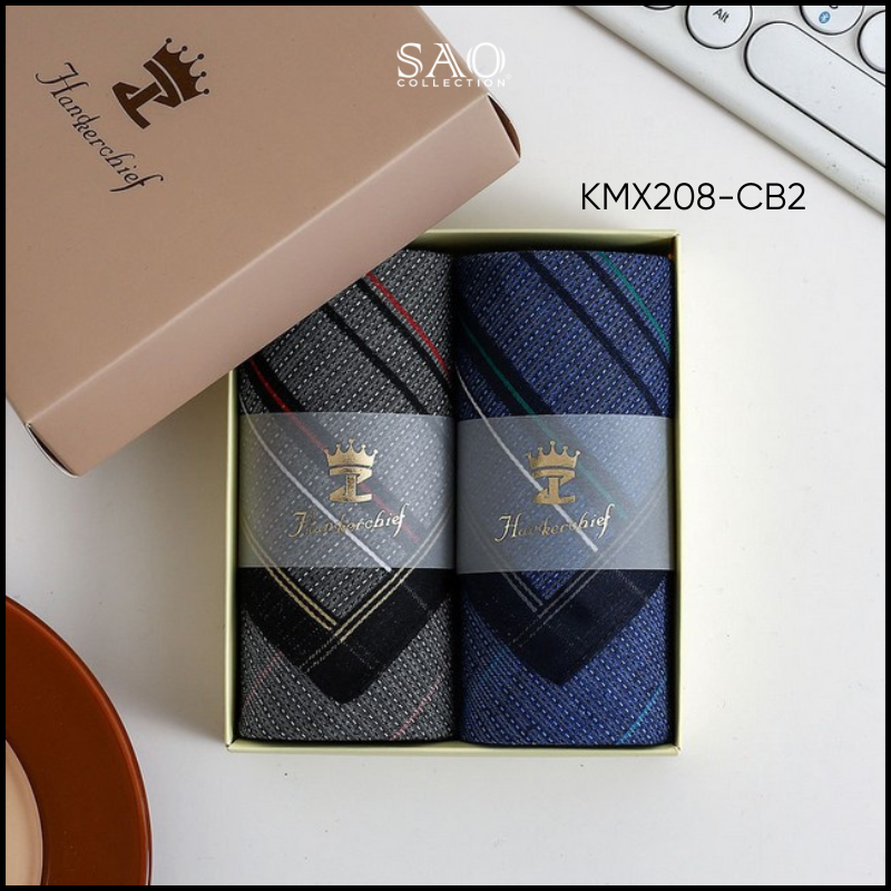 Khăn Mùi Xoa Combo 2 Khăn Tay Nam Quà Tặng Luxury Mát Lạnh, Thơm Tho, Thấm Hút Mồ Hôi Tốt (KMX208CB2)