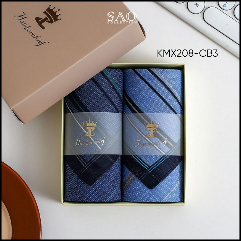 Khăn Mùi Xoa Combo 2 Khăn Tay Nam Quà Tặng Luxury Mát Lạnh, Thơm Tho, Thấm Hút Mồ Hôi Tốt (KMX208CB3)